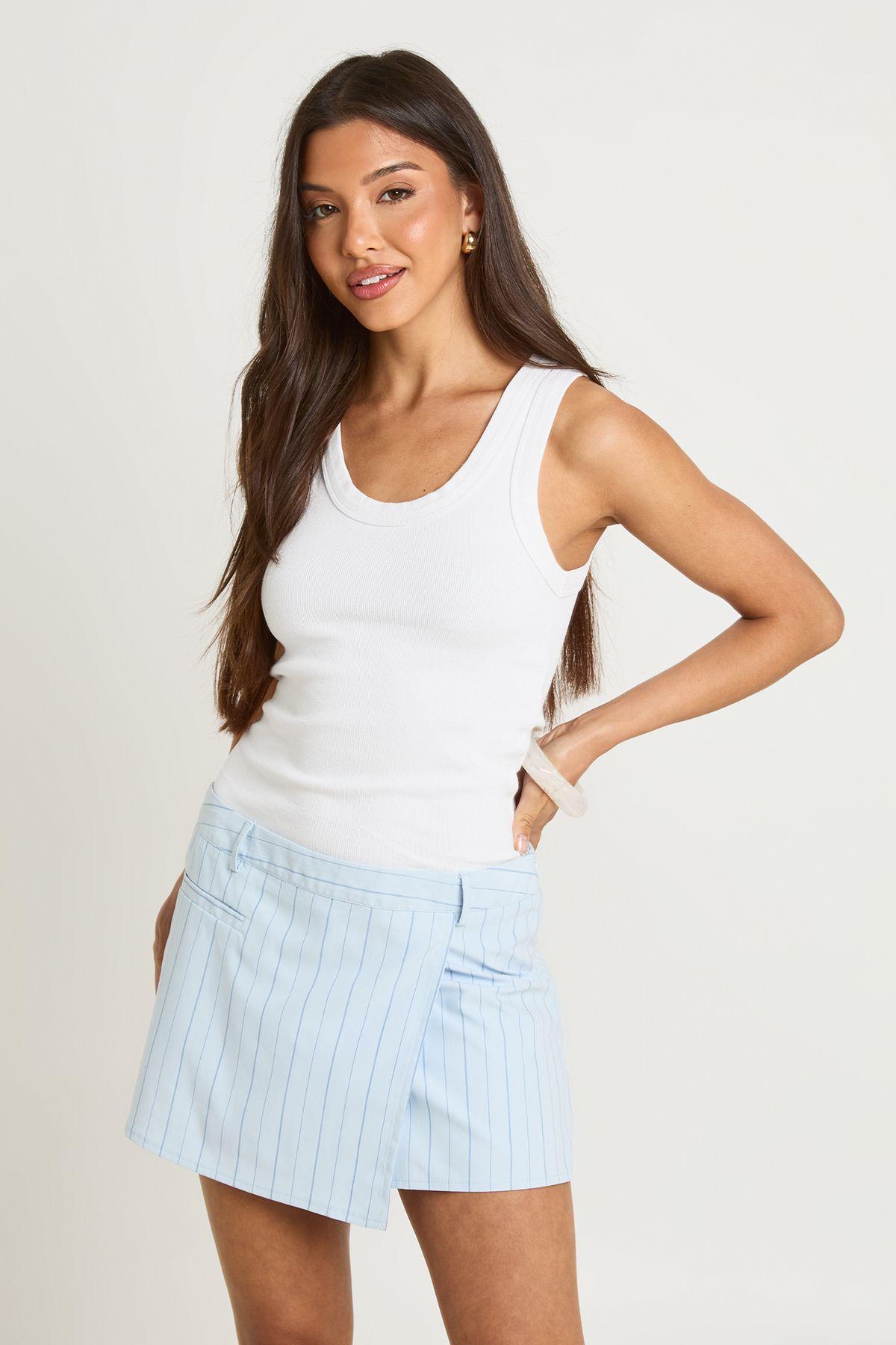 Stripe Crepe Wrap Skort by BOOHOO