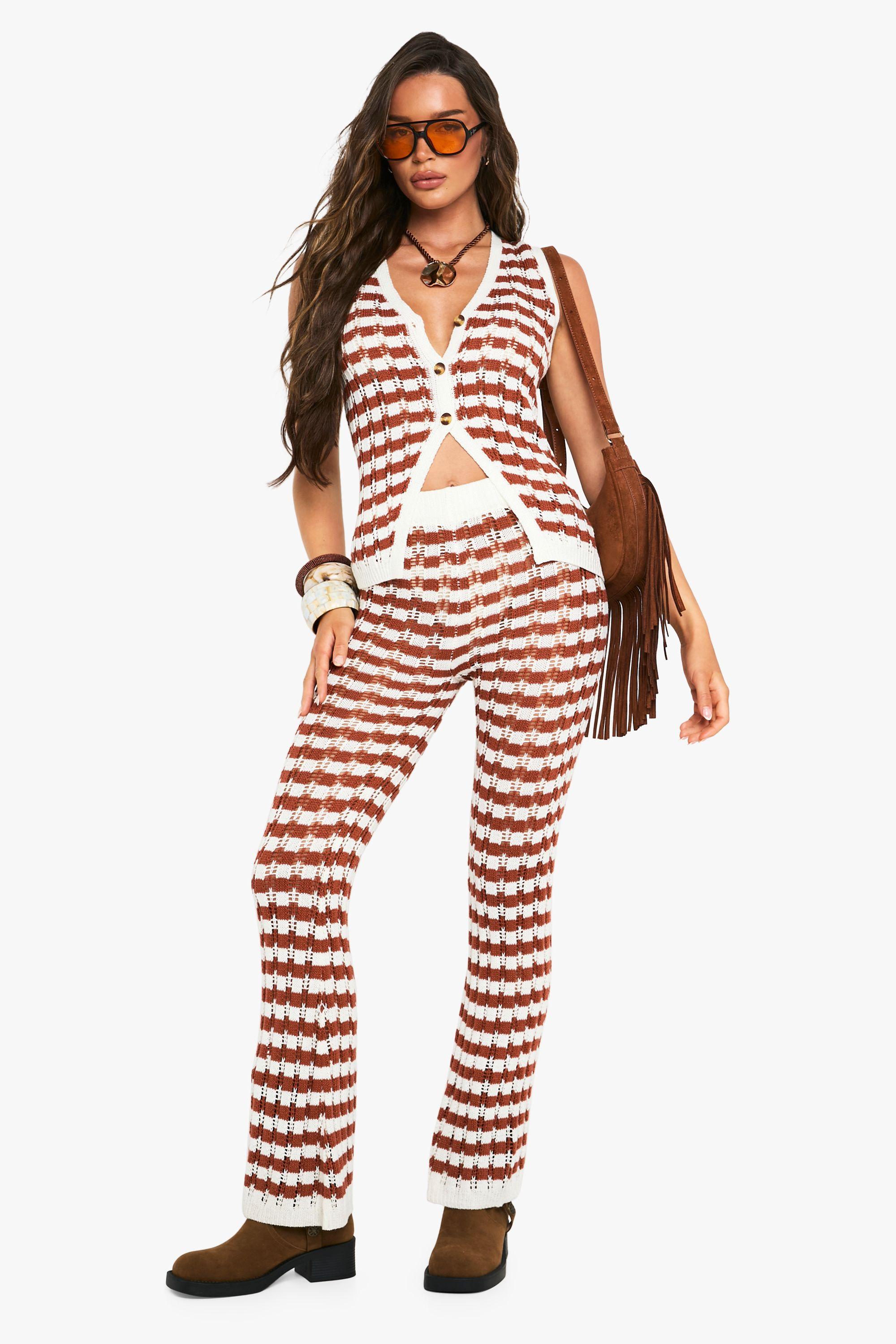 Stripe Crochet Knitted Wide Leg Trouser by BOOHOO
