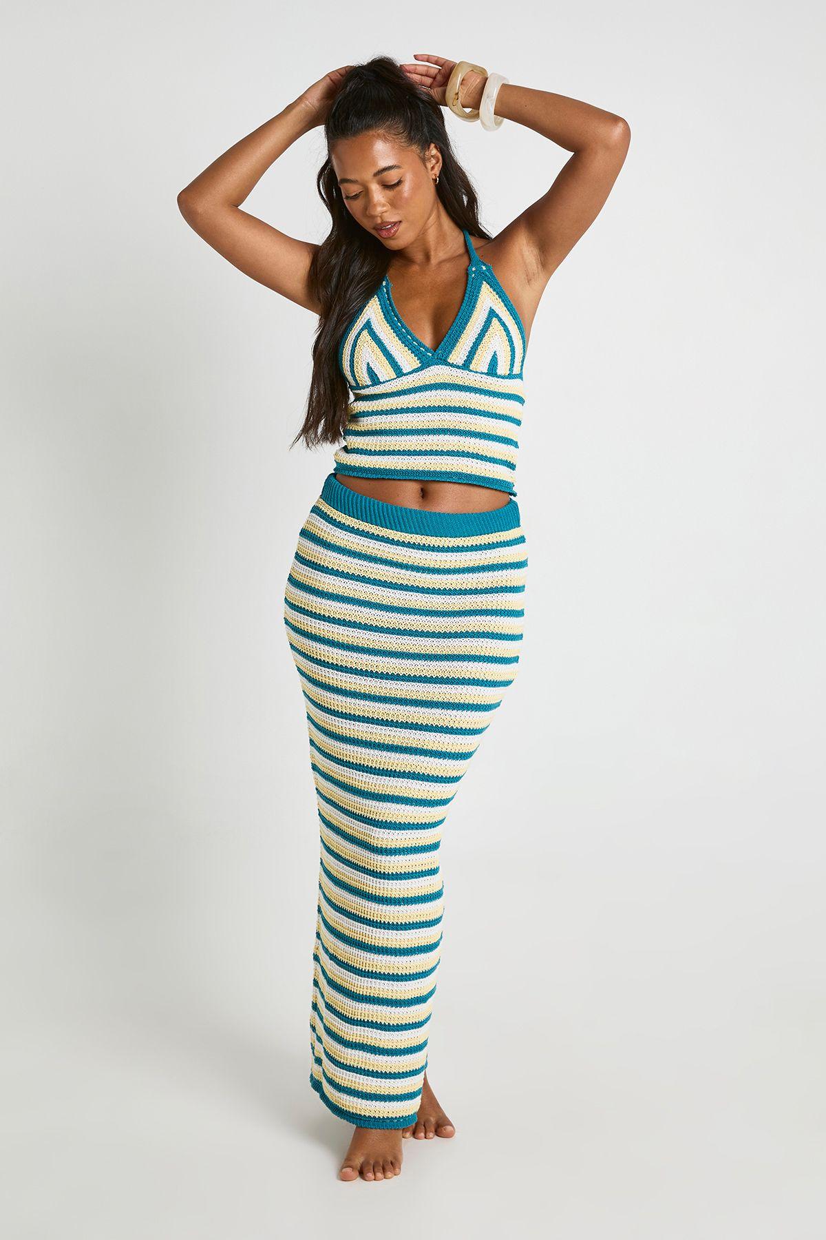 Stripe Crochet Maxi Skirt by BOOHOO