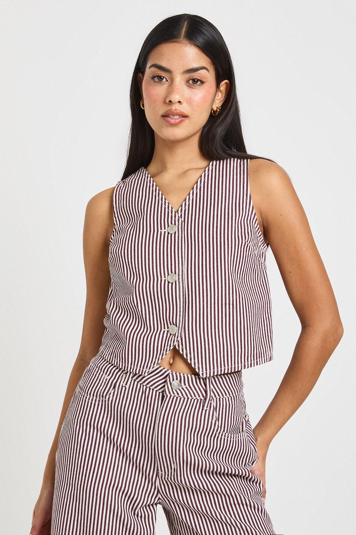 Stripe Denim Waistcoat by BOOHOO