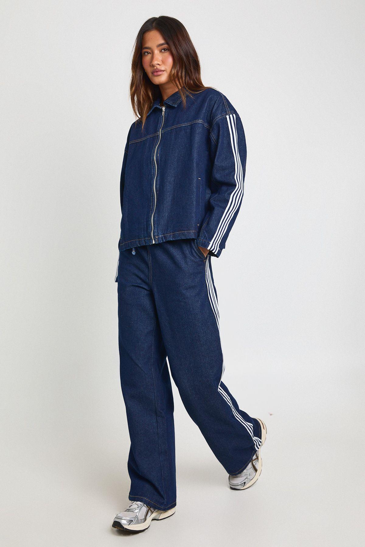 Stripe Detail Elasticated Wide Leg Jean by BOOHOO