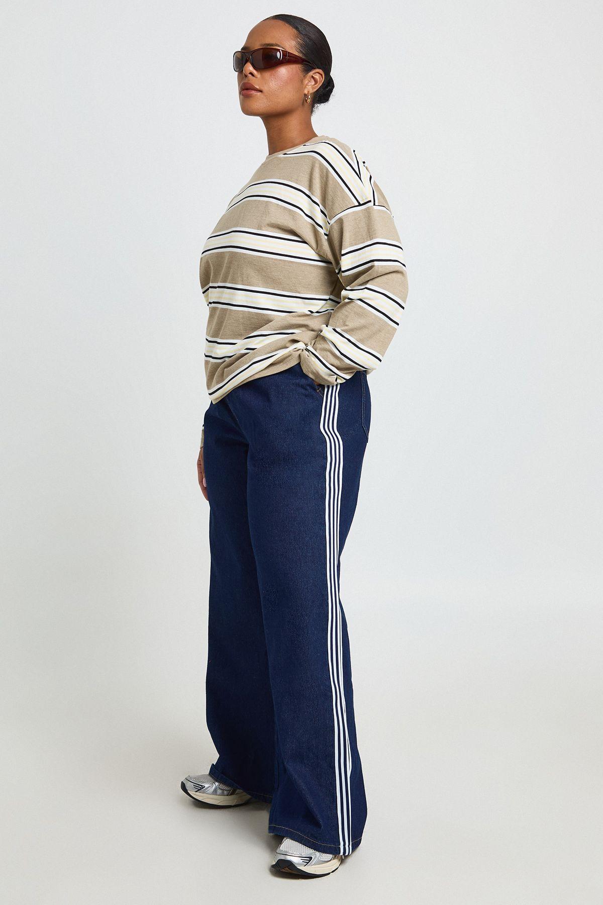 Stripe Detail Elasticated Wide Leg Jean by BOOHOO