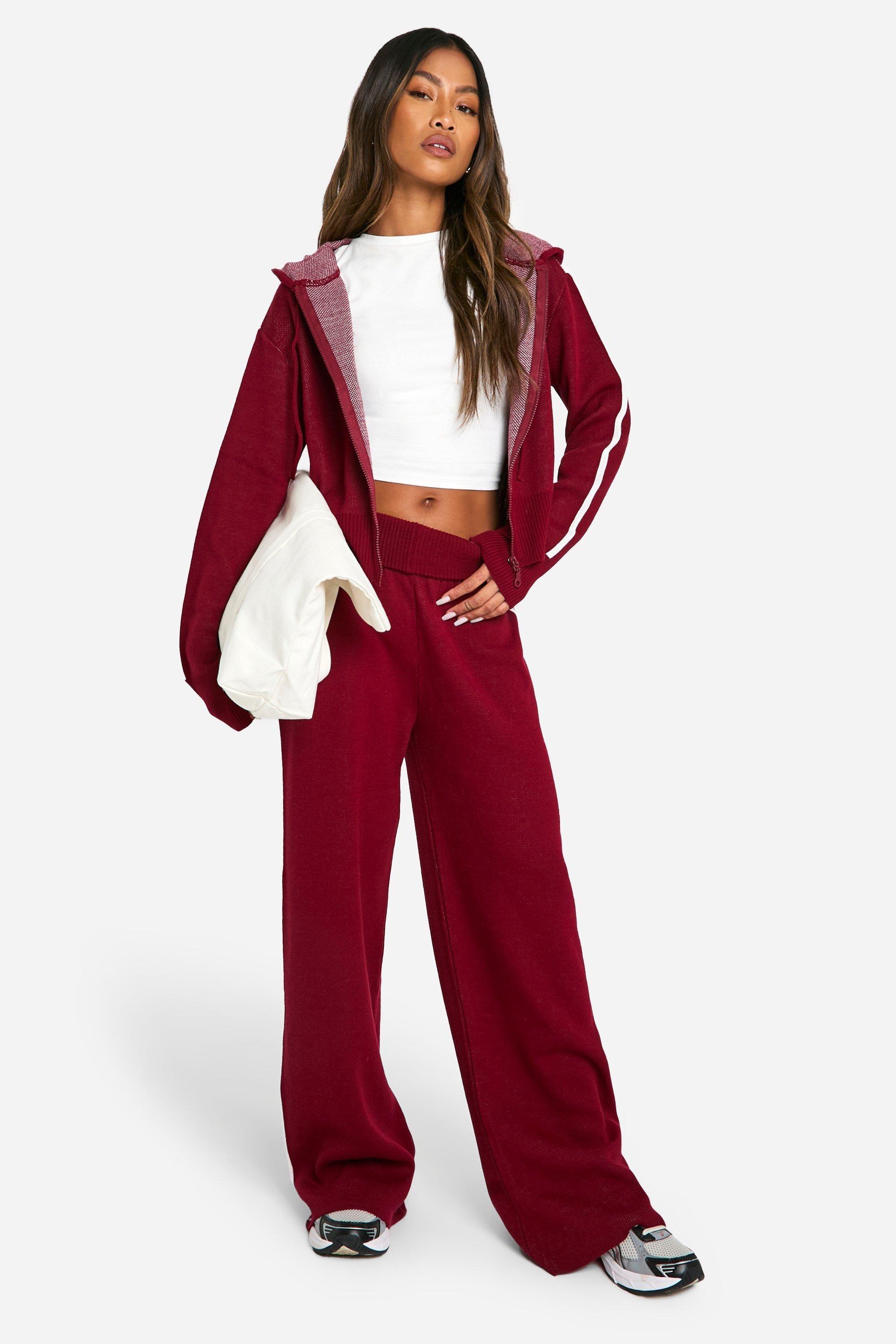 Stripe Detail Knitted Hoody And Waist Detail Flared Trouser by BOOHOO