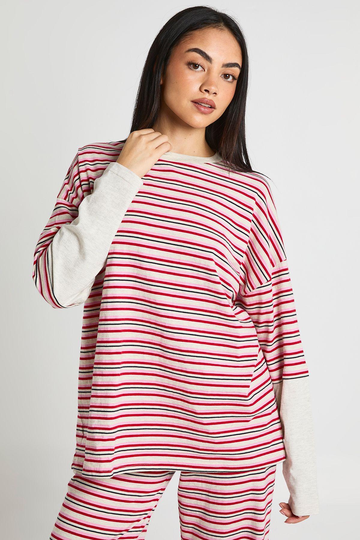 Stripe Double Layer Oversized T-Shirt by BOOHOO