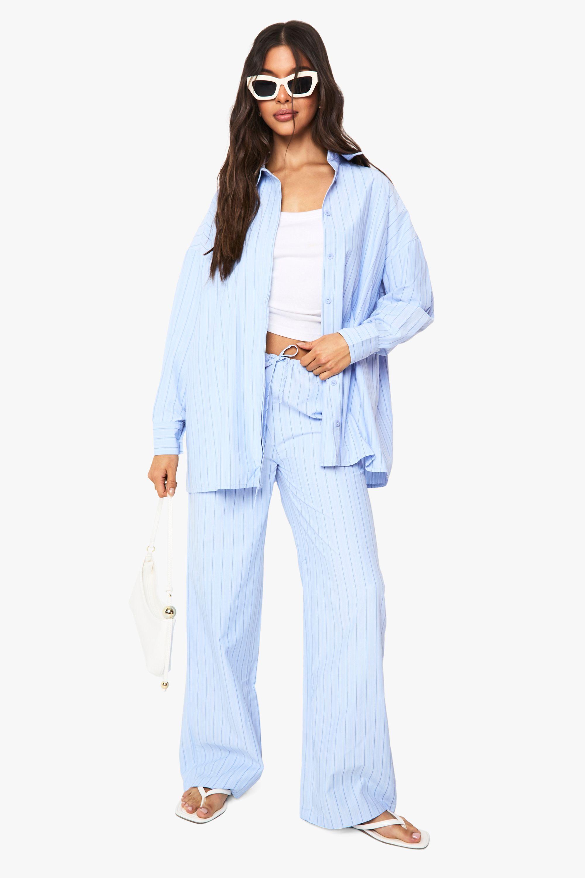 Stripe Drawstring Waist Wide Leg Trousers by BOOHOO