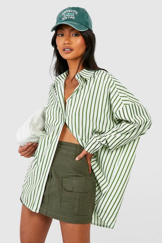 Stripe Drop Shoulder Oversized Shirt by BOOHOO