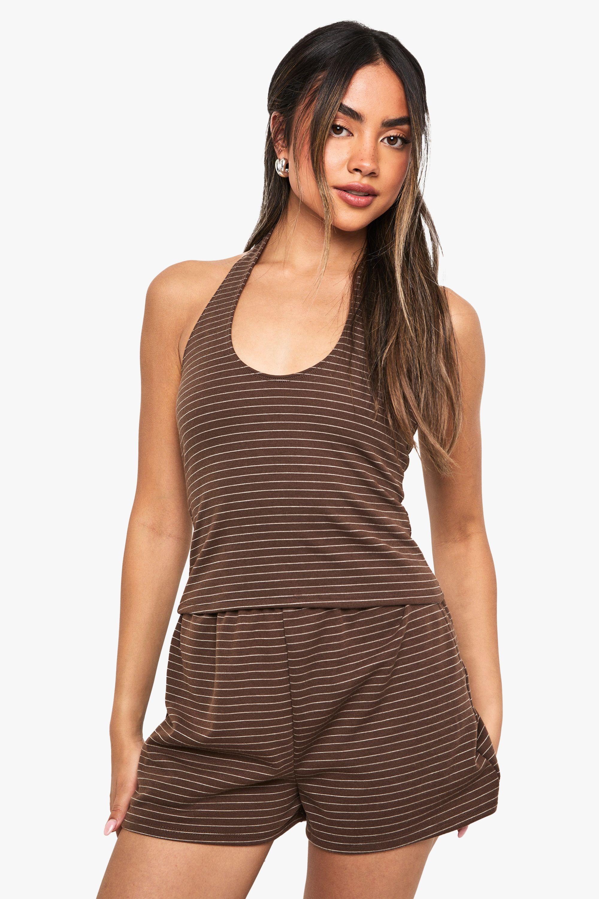 Stripe Halterneck Top by BOOHOO