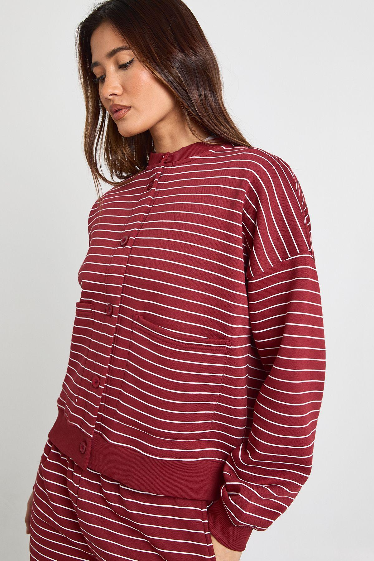 Stripe High Neck Cardigan Sweatshirt by BOOHOO