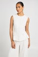 Stripe Linen Look Hook & Eye Waistcoat by BOOHOO