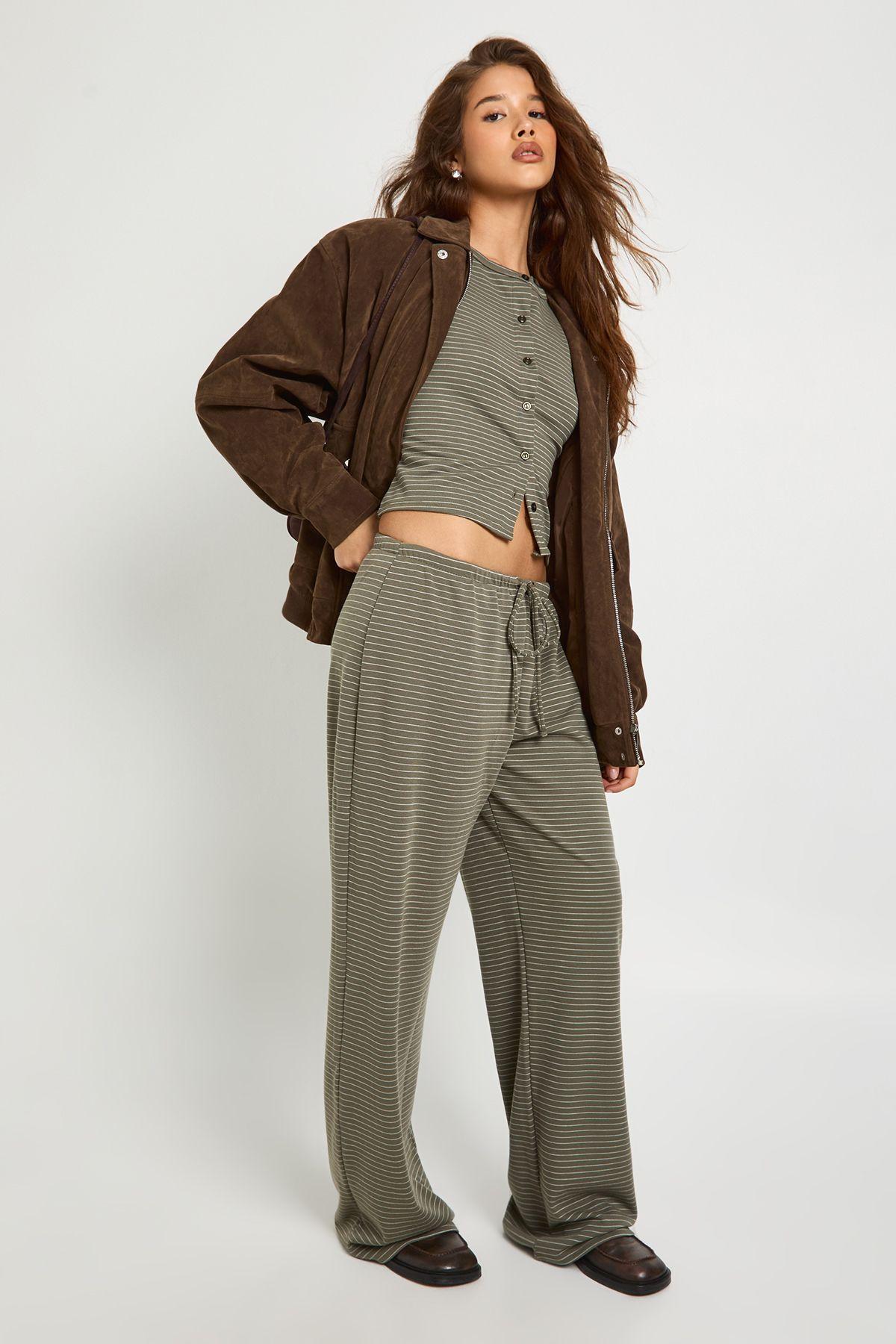 Stripe Minimal Waistband Wide Leg Trousers by BOOHOO