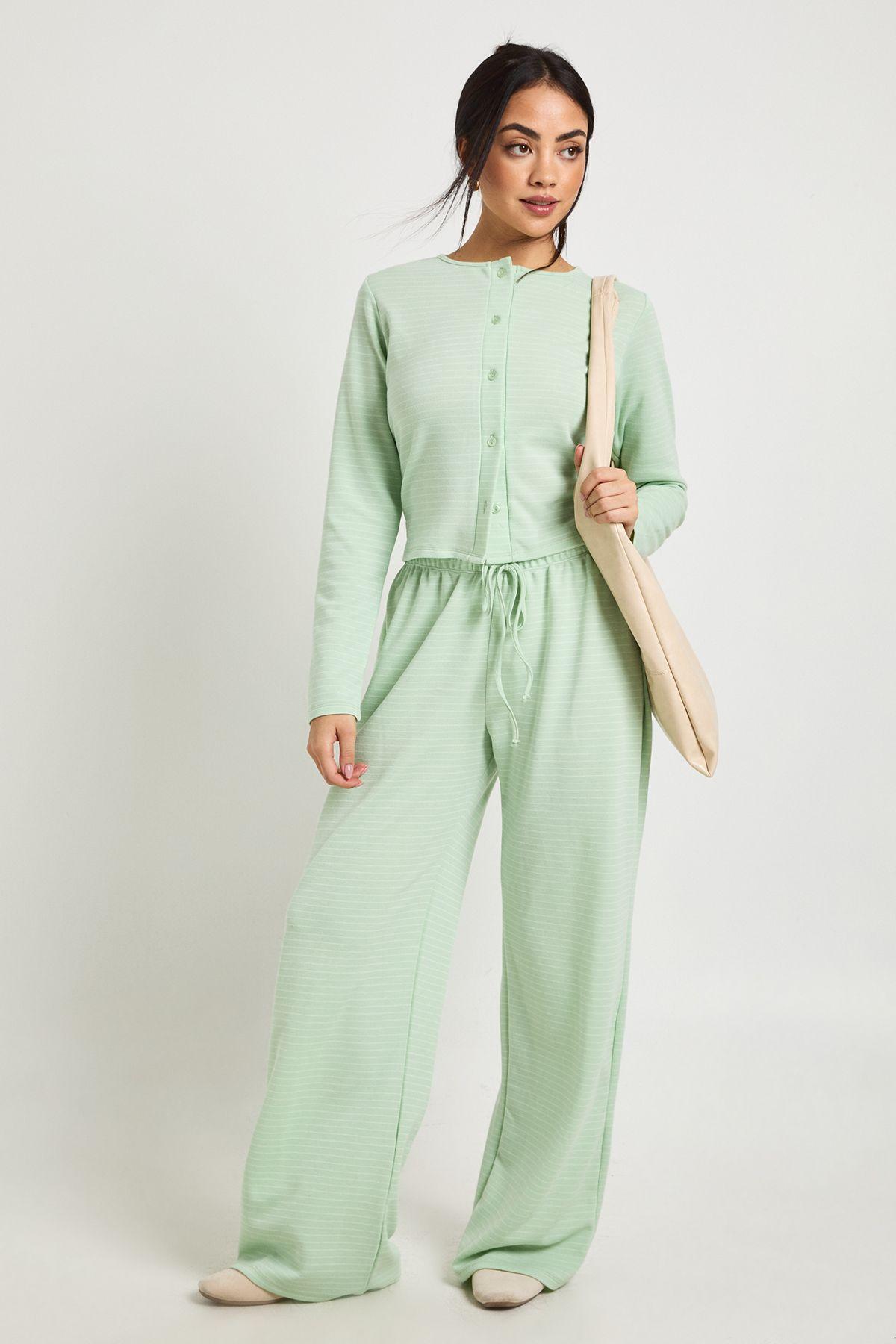 Stripe Minimal Waistband Wide Leg Trousers by BOOHOO