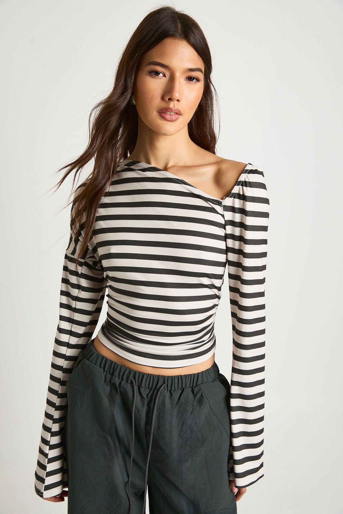 Stripe Off The Shoulder Top by BOOHOO