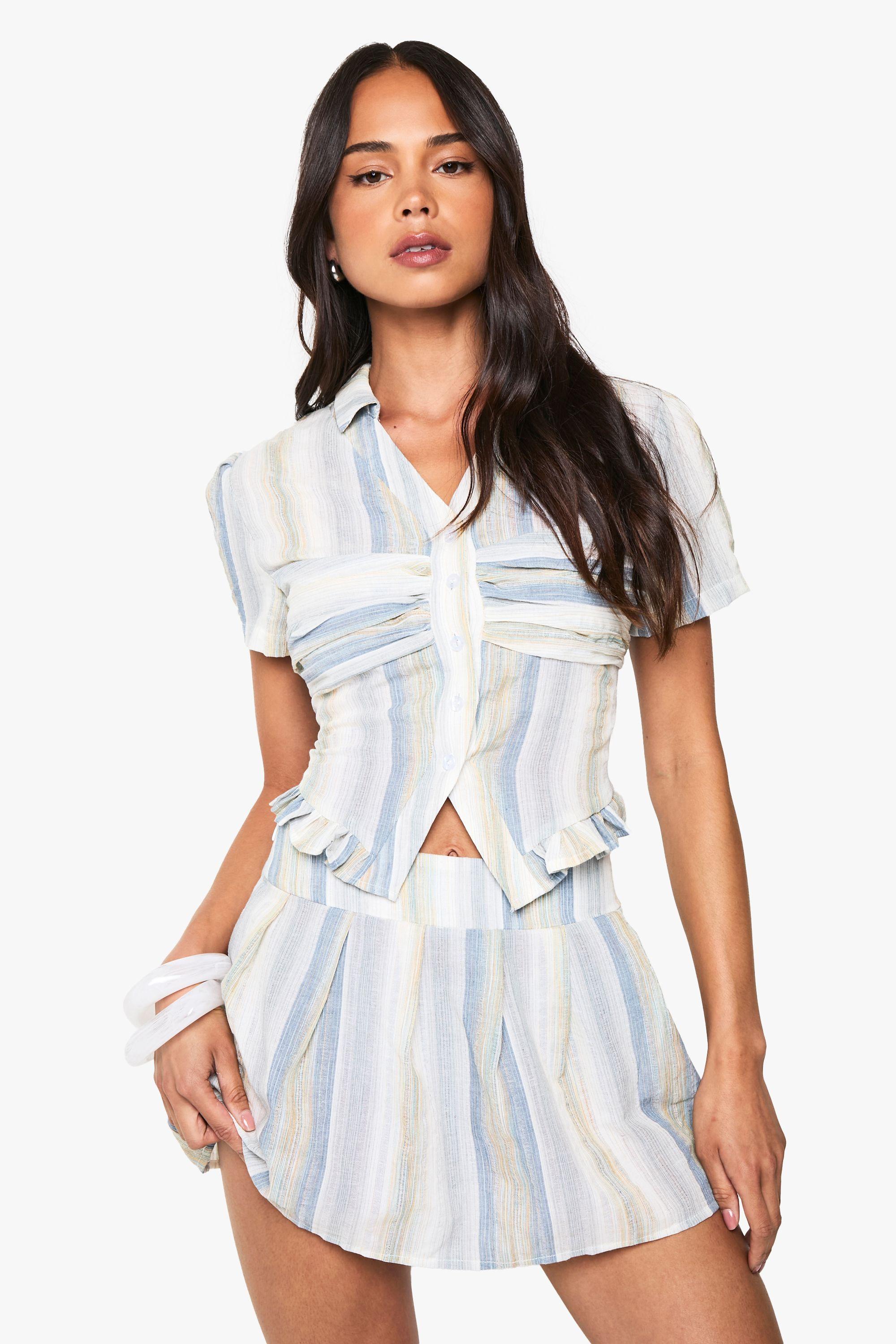 Stripe Pleated Mini Skirt by BOOHOO
