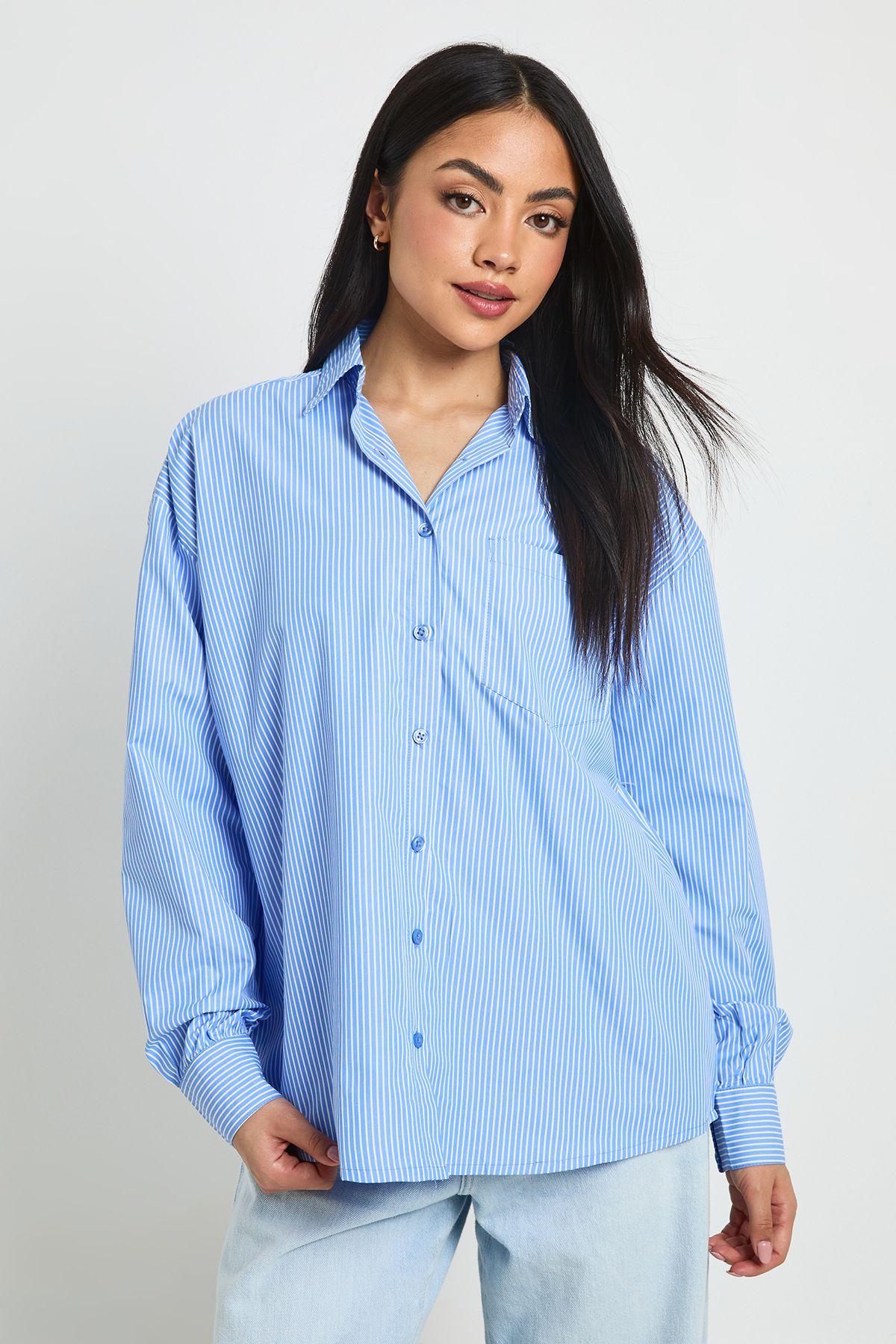 Stripe Poplin Oversized Shirt by BOOHOO