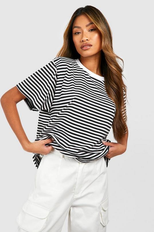 Stripe Shoulder Pad T-shirt by BOOHOO