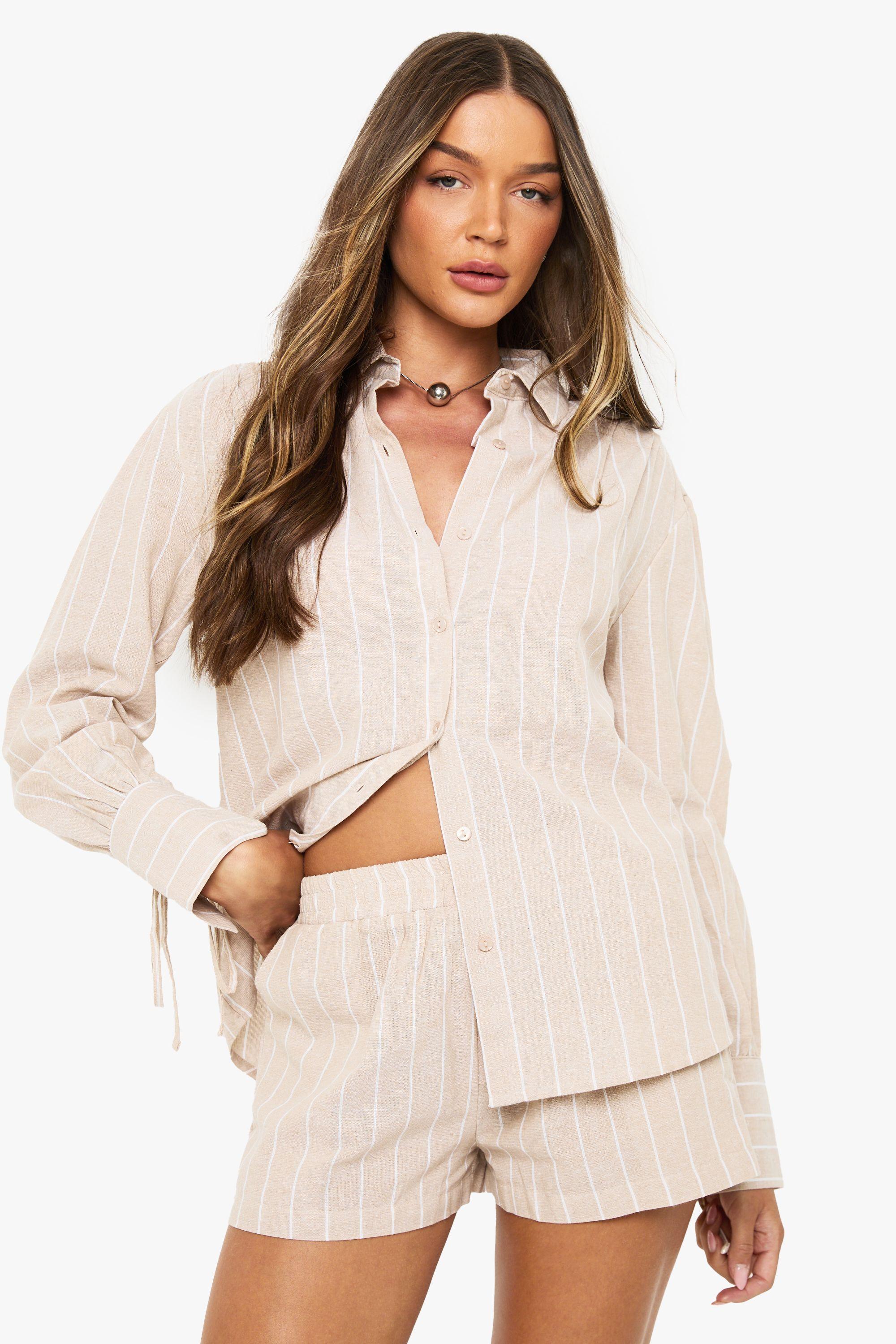 Stripe Tie Cuff Shirt & Short Co-ord by BOOHOO