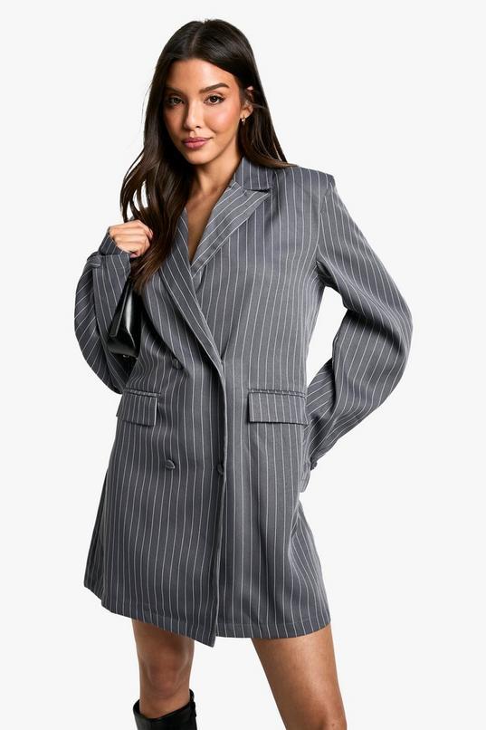 Stripe Woven Pocket Front Oversized Blazer Dress by BOOHOO