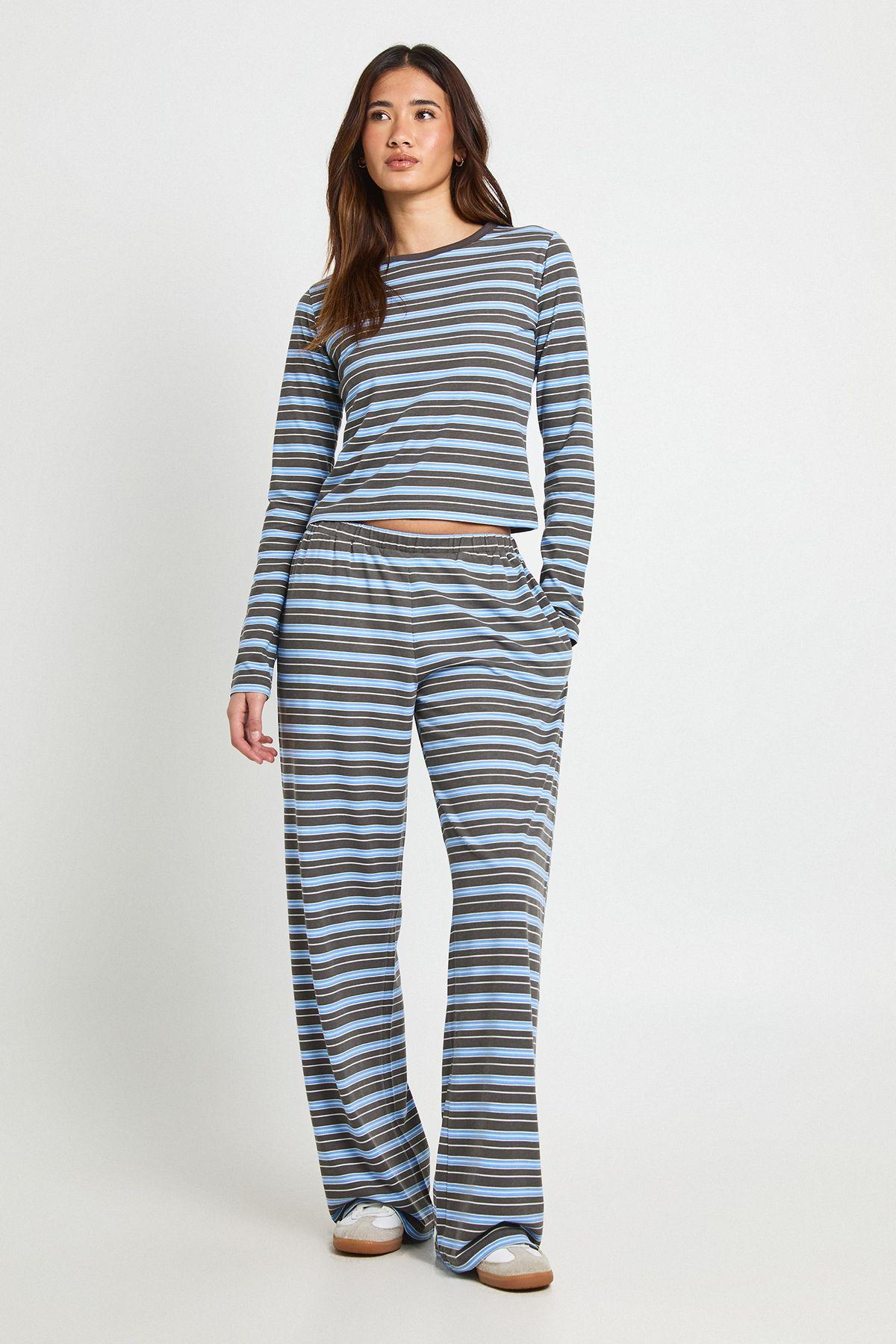 Striped Cotton Long Sleeve Top And Trouser Co Ord by BOOHOO
