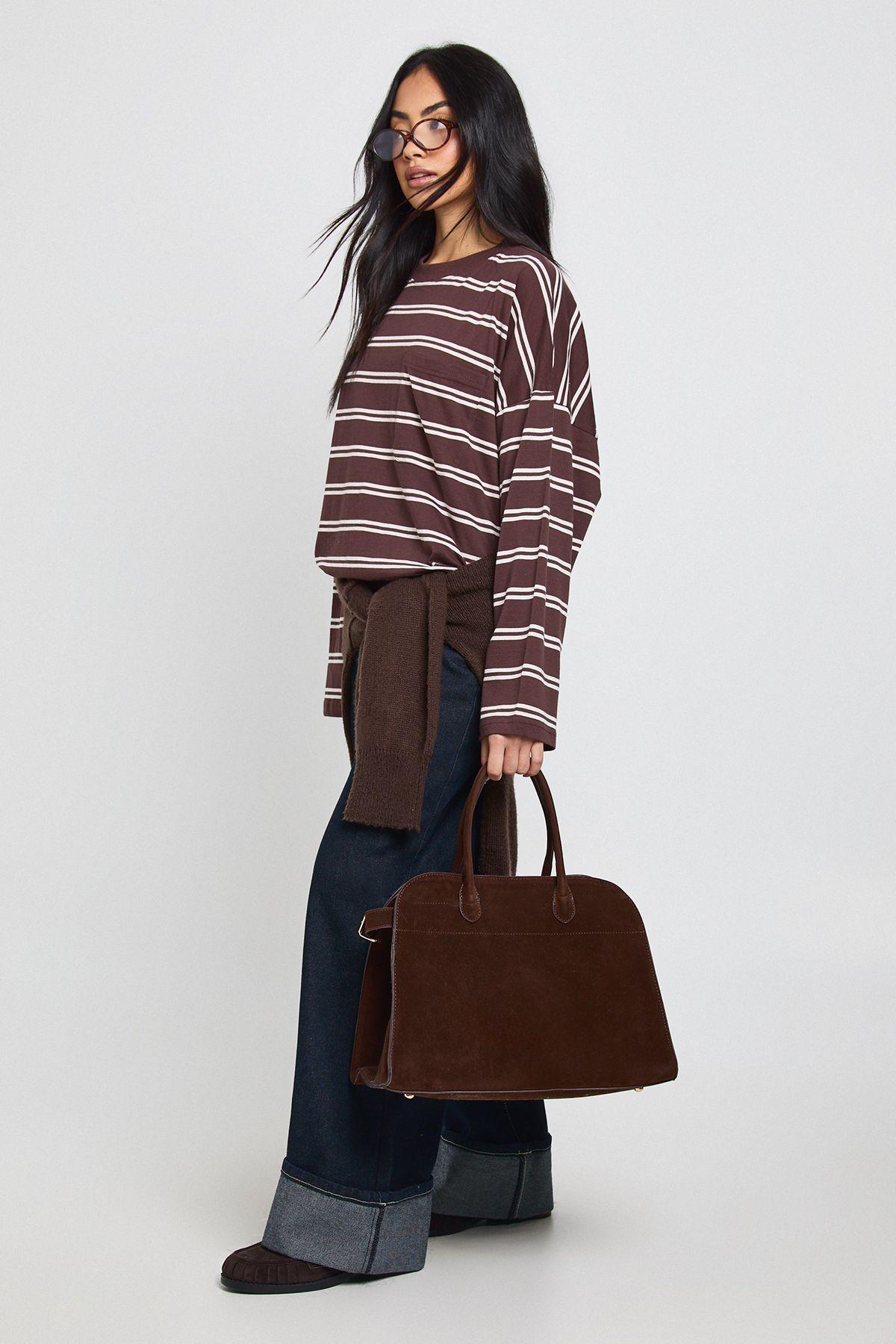 Striped Cotton Pocket Front Long Sleeve Top by BOOHOO