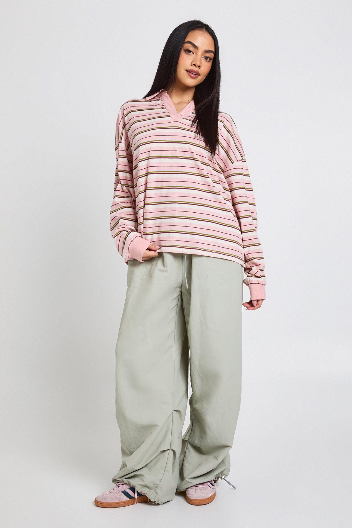 Striped Heavy Cotton Collared Rugby Top by BOOHOO