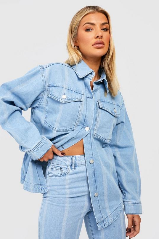 Striped Oversized Denim Shirt by BOOHOO