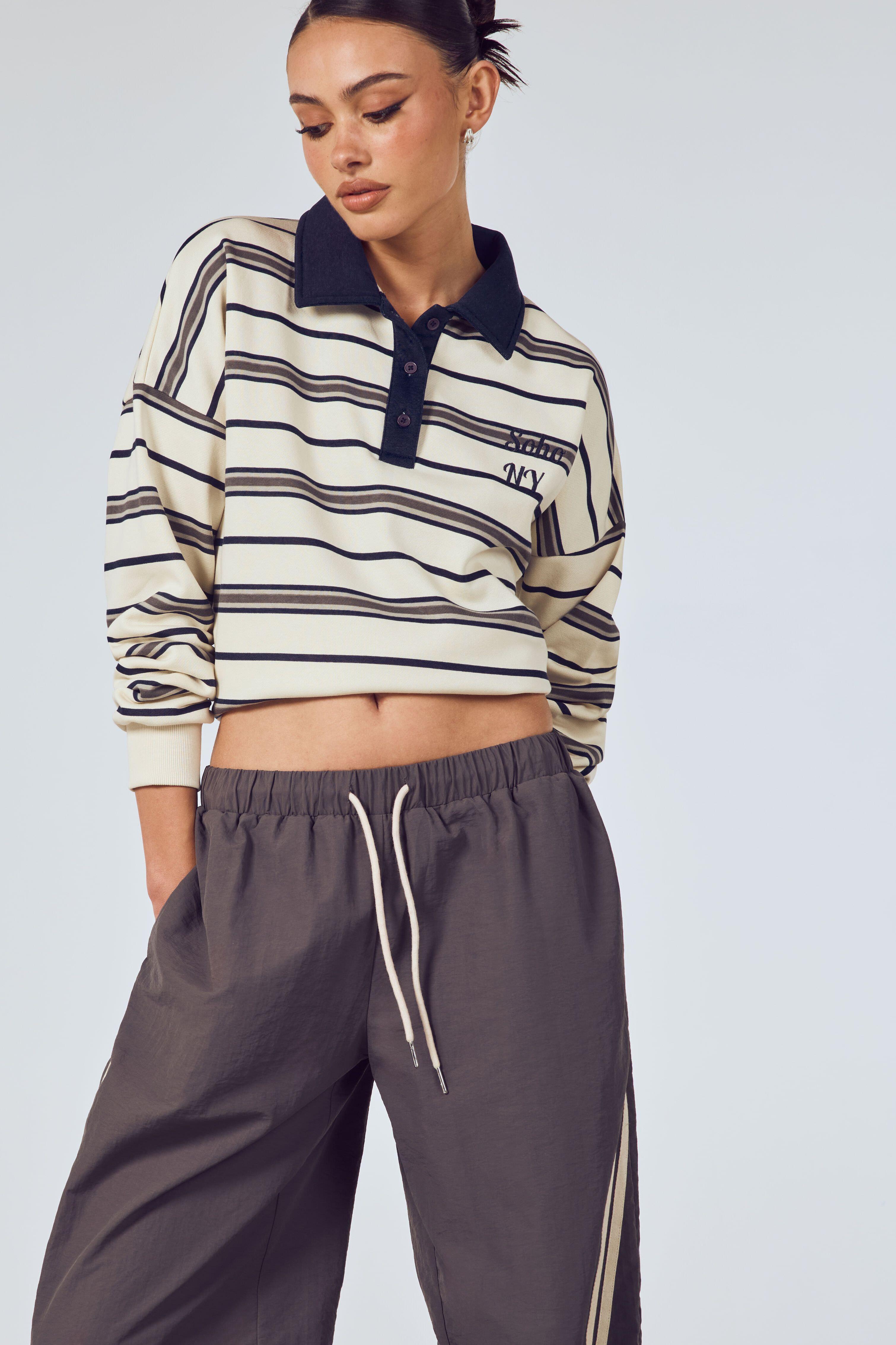 Striped Oversized Rugby Sweatshirt by BOOHOO