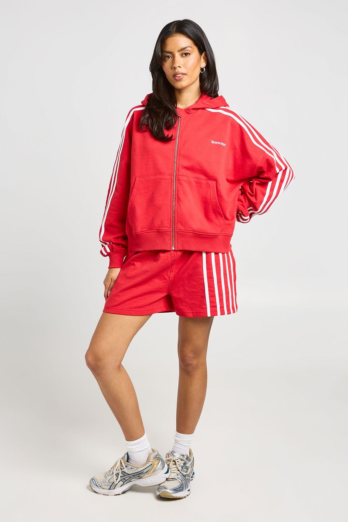 Striped Zip Through Boxy Hoodie by BOOHOO