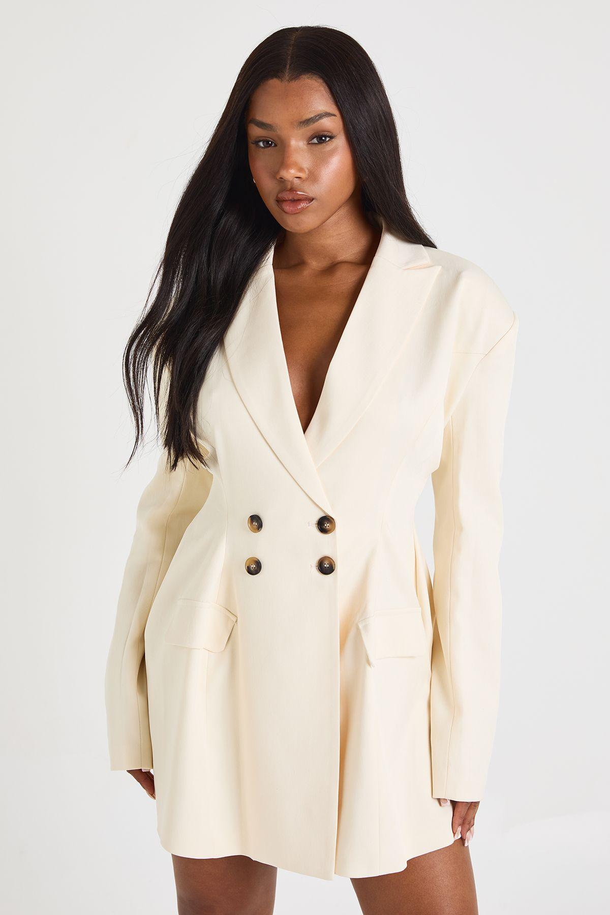 Structured Button Detail Blazer Dress by BOOHOO