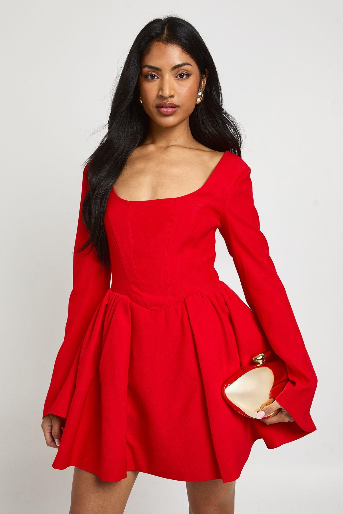 Structured Corset Skater Dress by BOOHOO