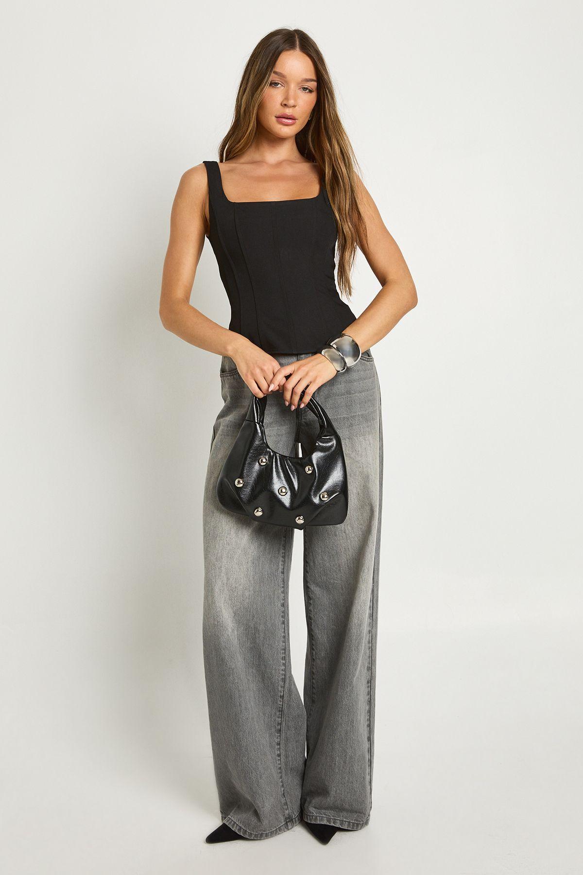 Structured Crepe Corset Top by BOOHOO