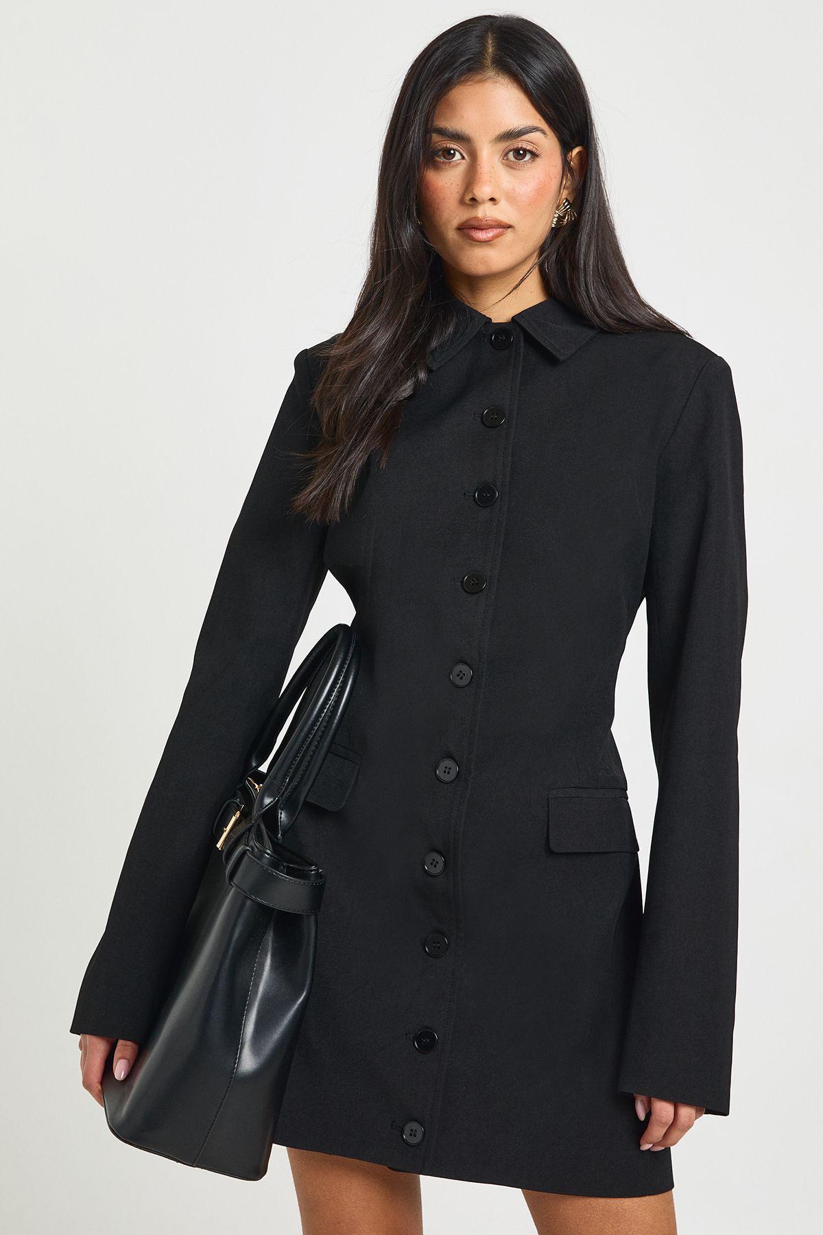 Structured high Neck Wrap Front Blazer Dress by BOOHOO