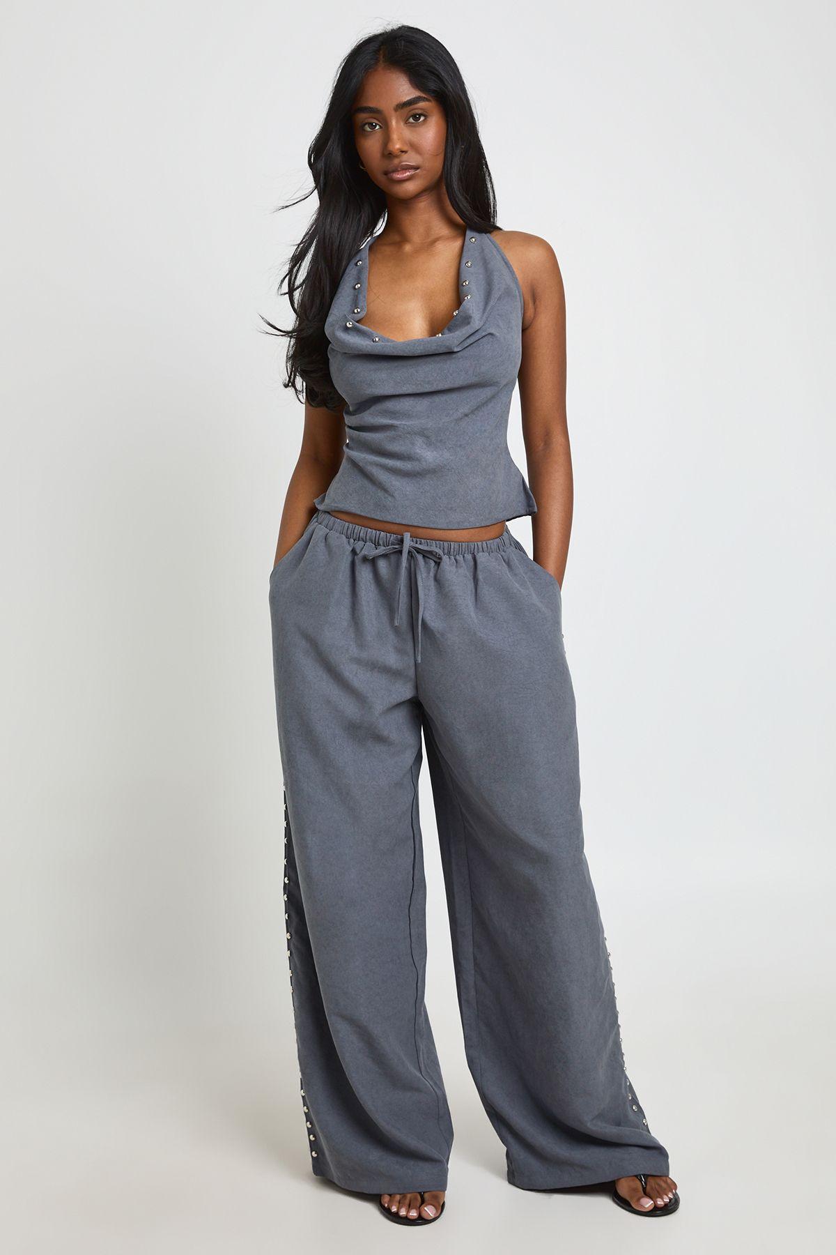 Stud Cowl Neck Trouser Co-ord by BOOHOO