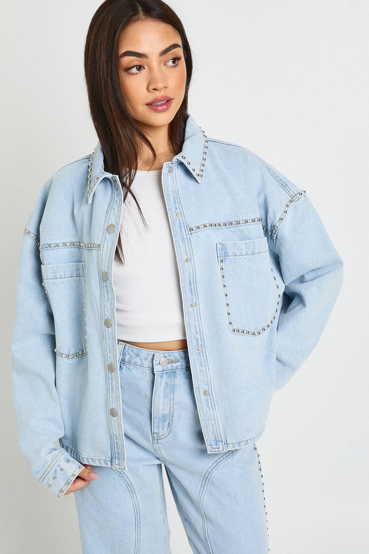 Studded Denim Jacket by BOOHOO