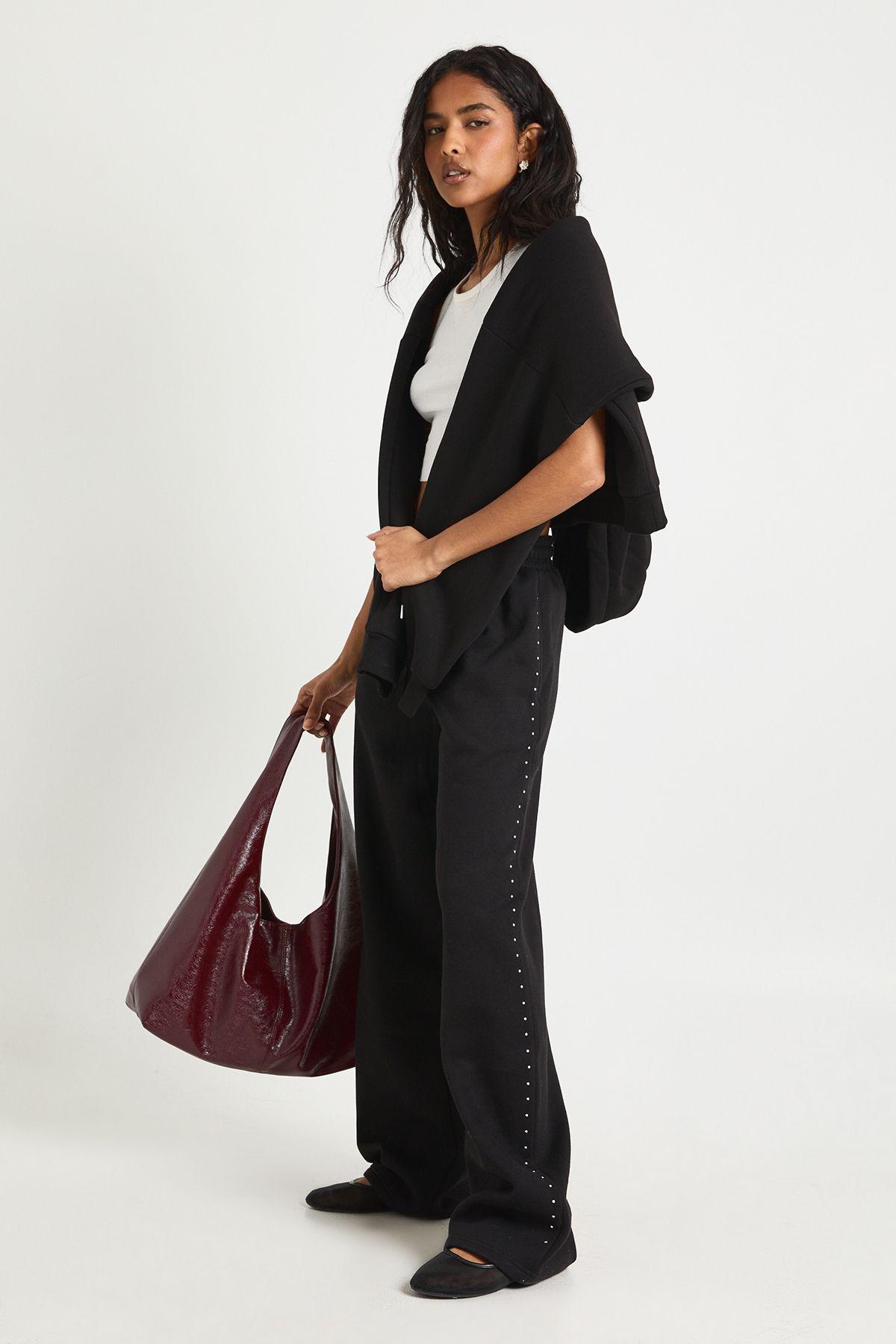 Studded Double Track Straight Leg Joggers by BOOHOO