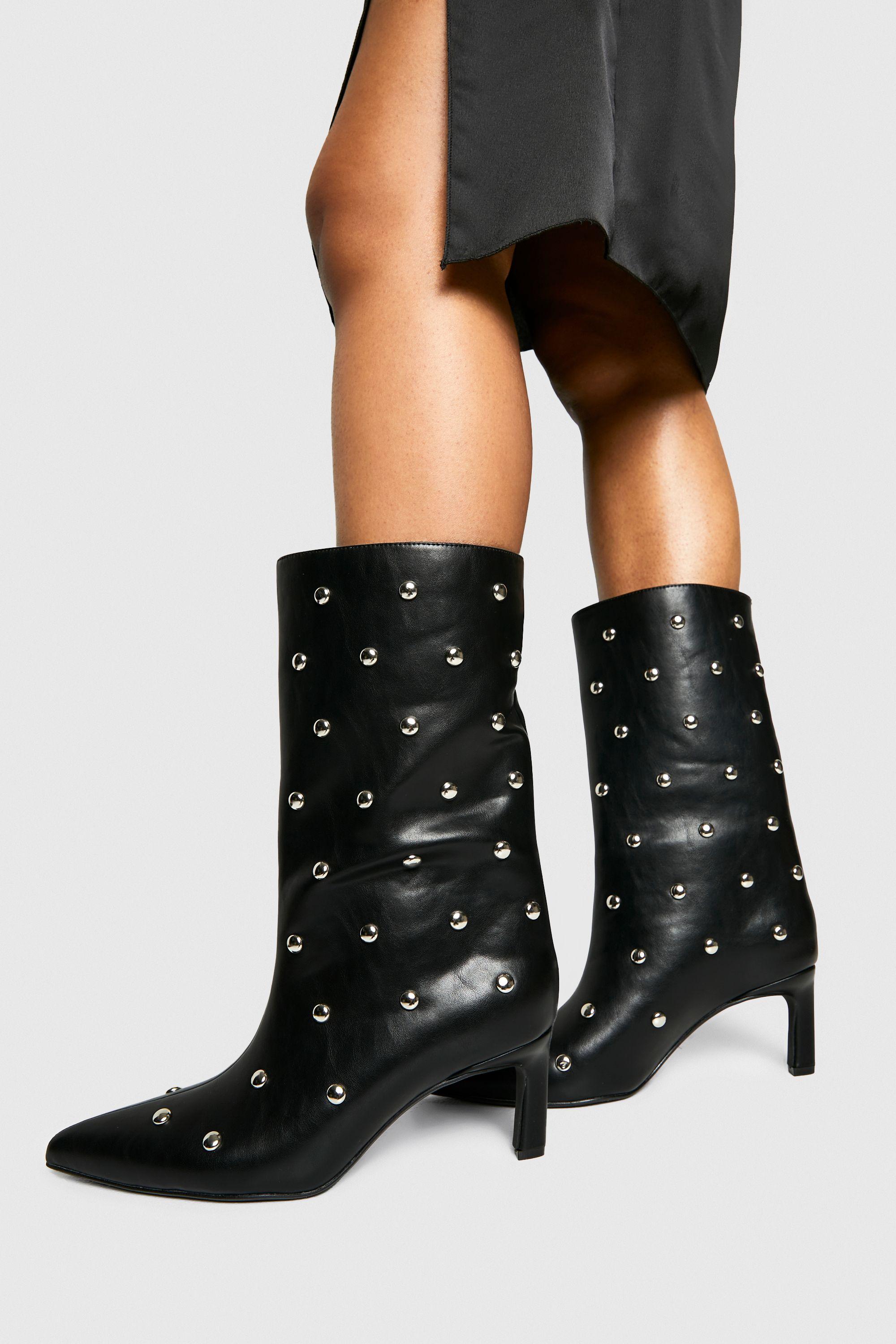 Studded Mid Column Stiletto Boots by BOOHOO