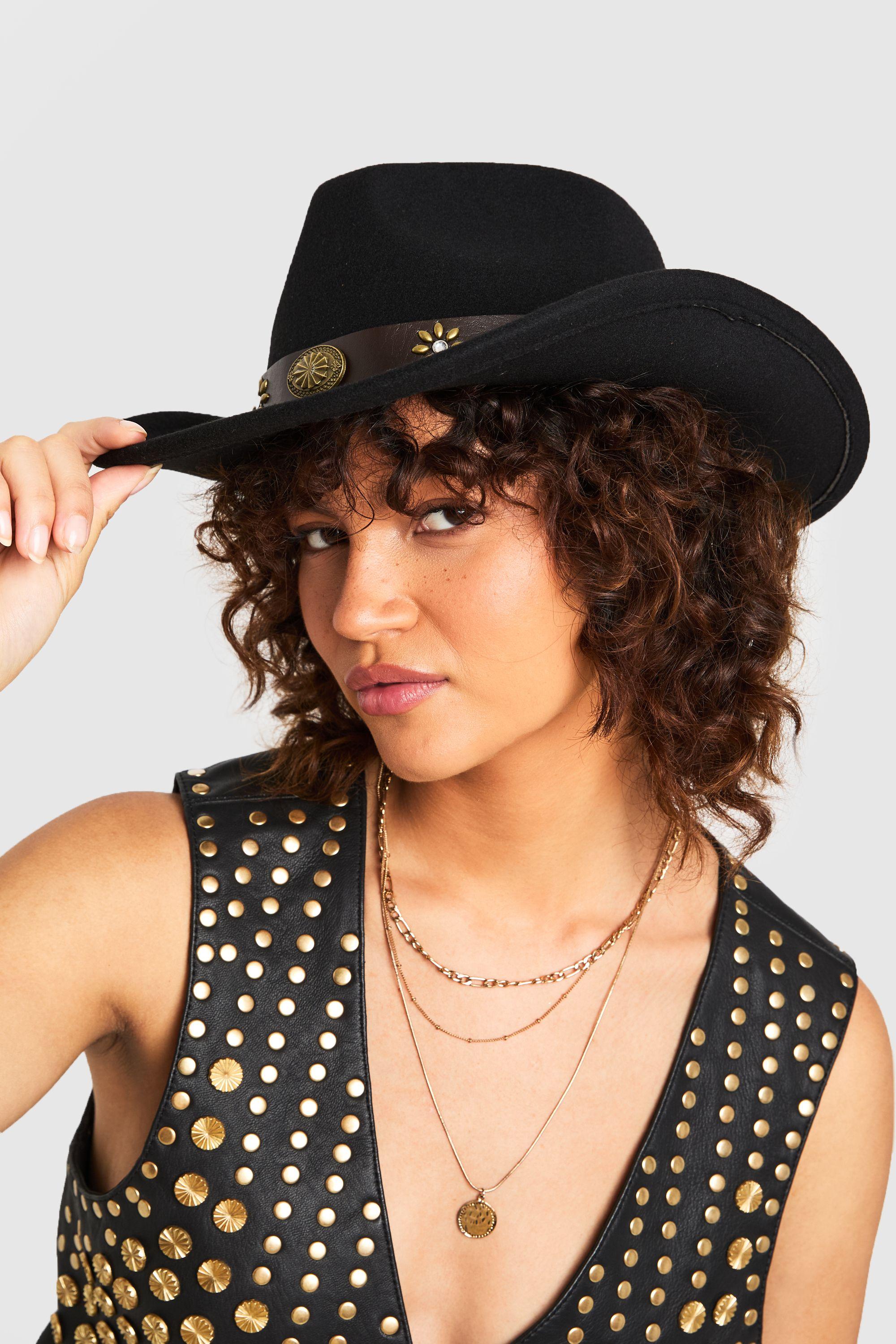Studded Trim Western Cowboy Hat by BOOHOO