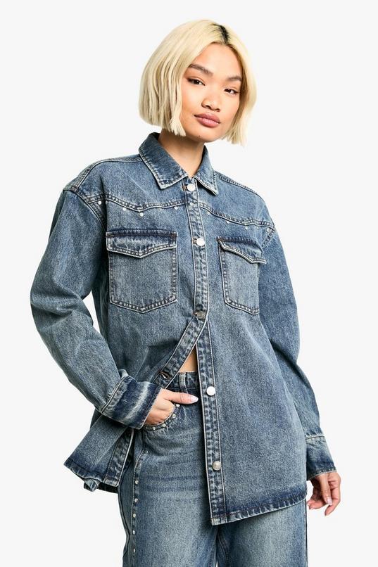 Studded Western Denim Shirt by BOOHOO