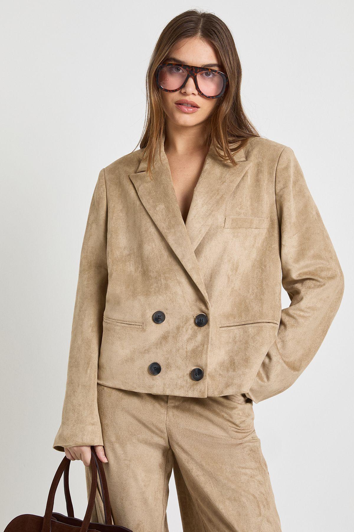 Suede Double Breasted Blazer by BOOHOO