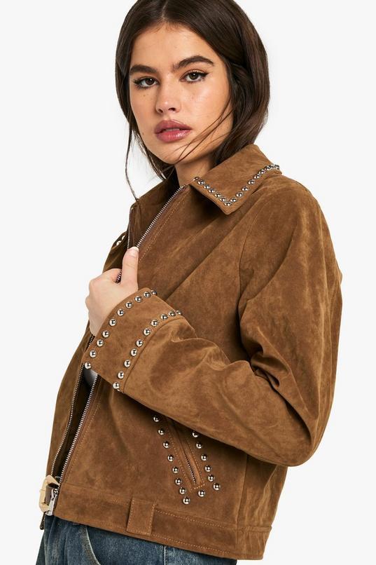 Suede Look Studded Jacket by BOOHOO