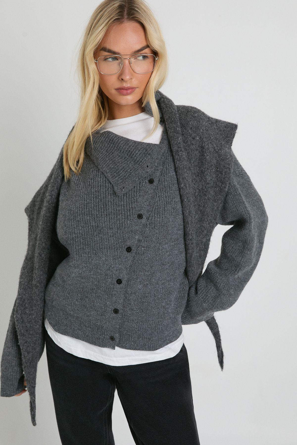 Super Soft Asymmetric Button High Neck Jumper by BOOHOO