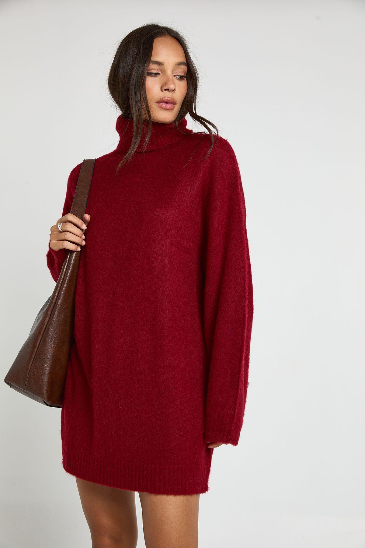 Super Soft Brushed Knit Roll Neck Mini Dress by BOOHOO