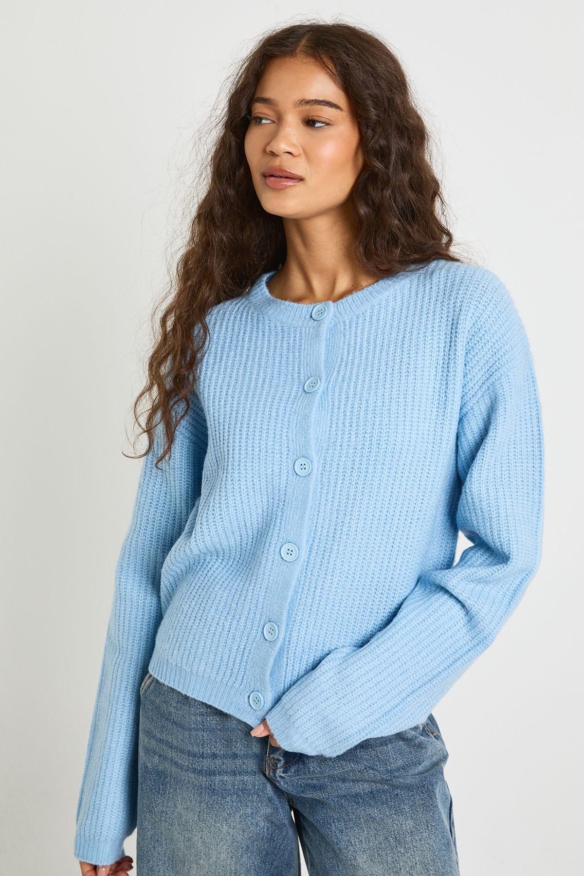 Super Soft Crew Neck Knitted Chunky Cardigan by BOOHOO