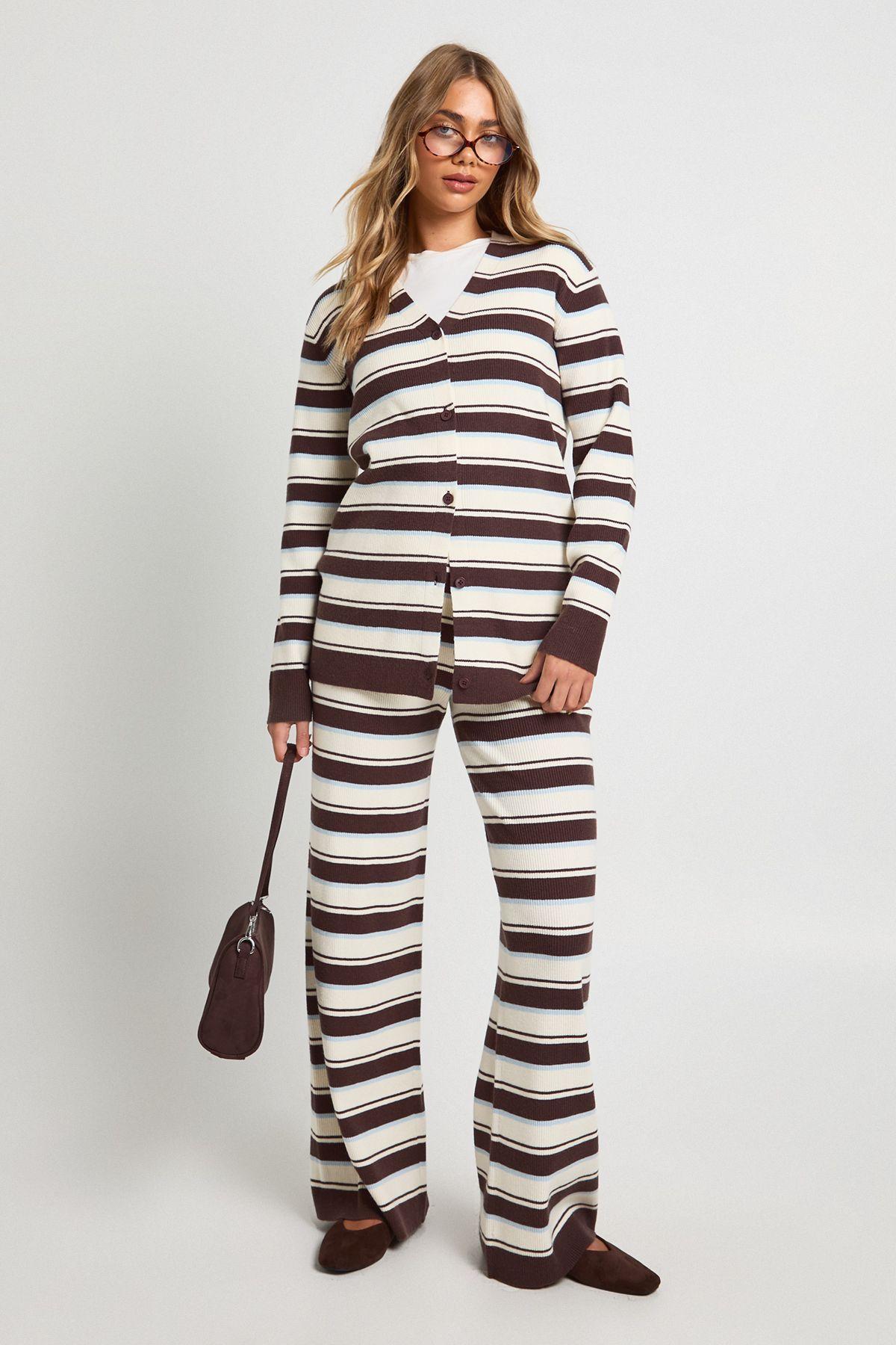 Super Soft Rib Knitted Boyfriend Cardigan and Wide Leg Trouser Co-Ord by BOOHOO