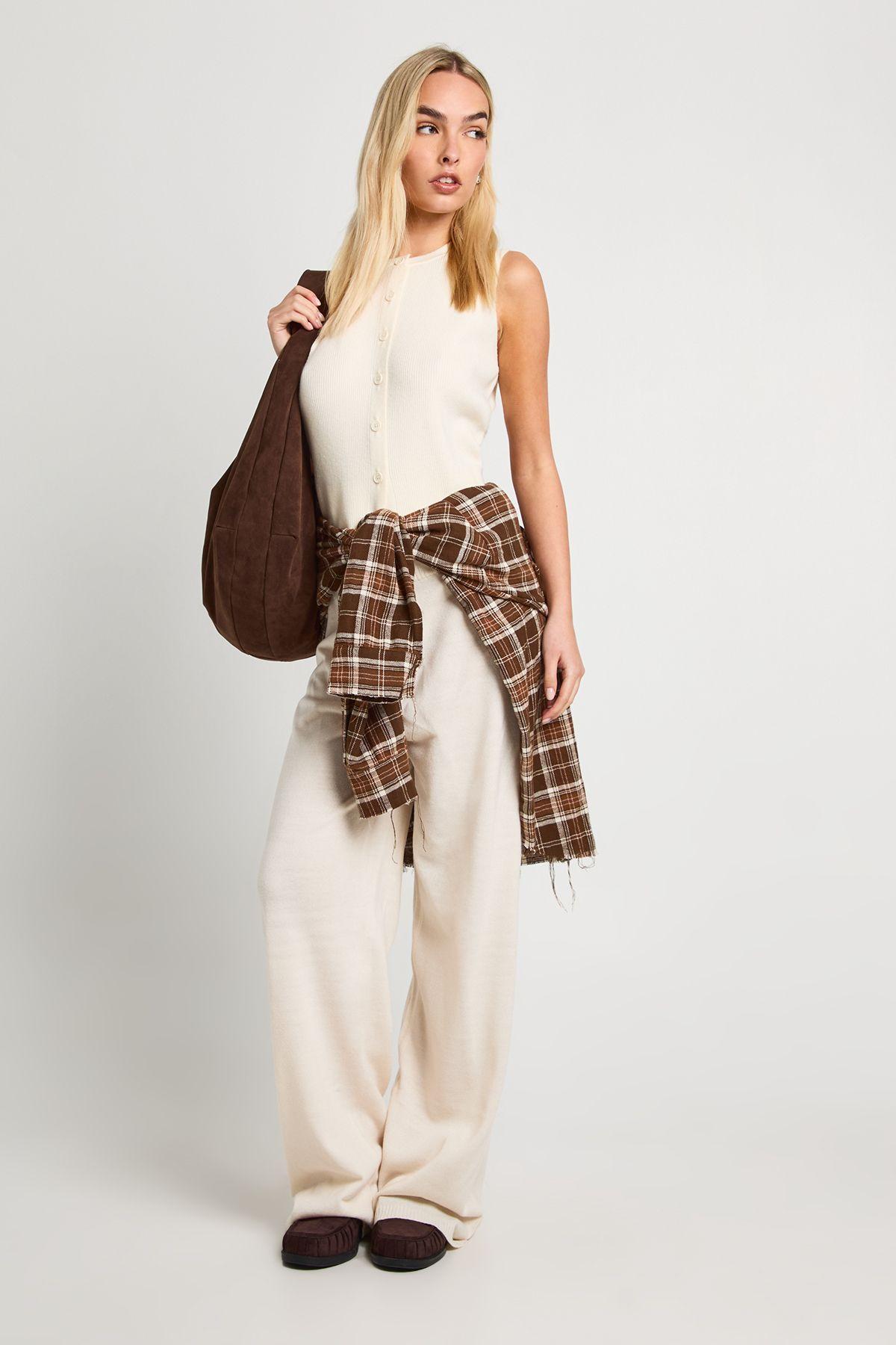 Super Soft Rib Knitted Waistcoat and Wide Leg Trouser Co-Ord by BOOHOO