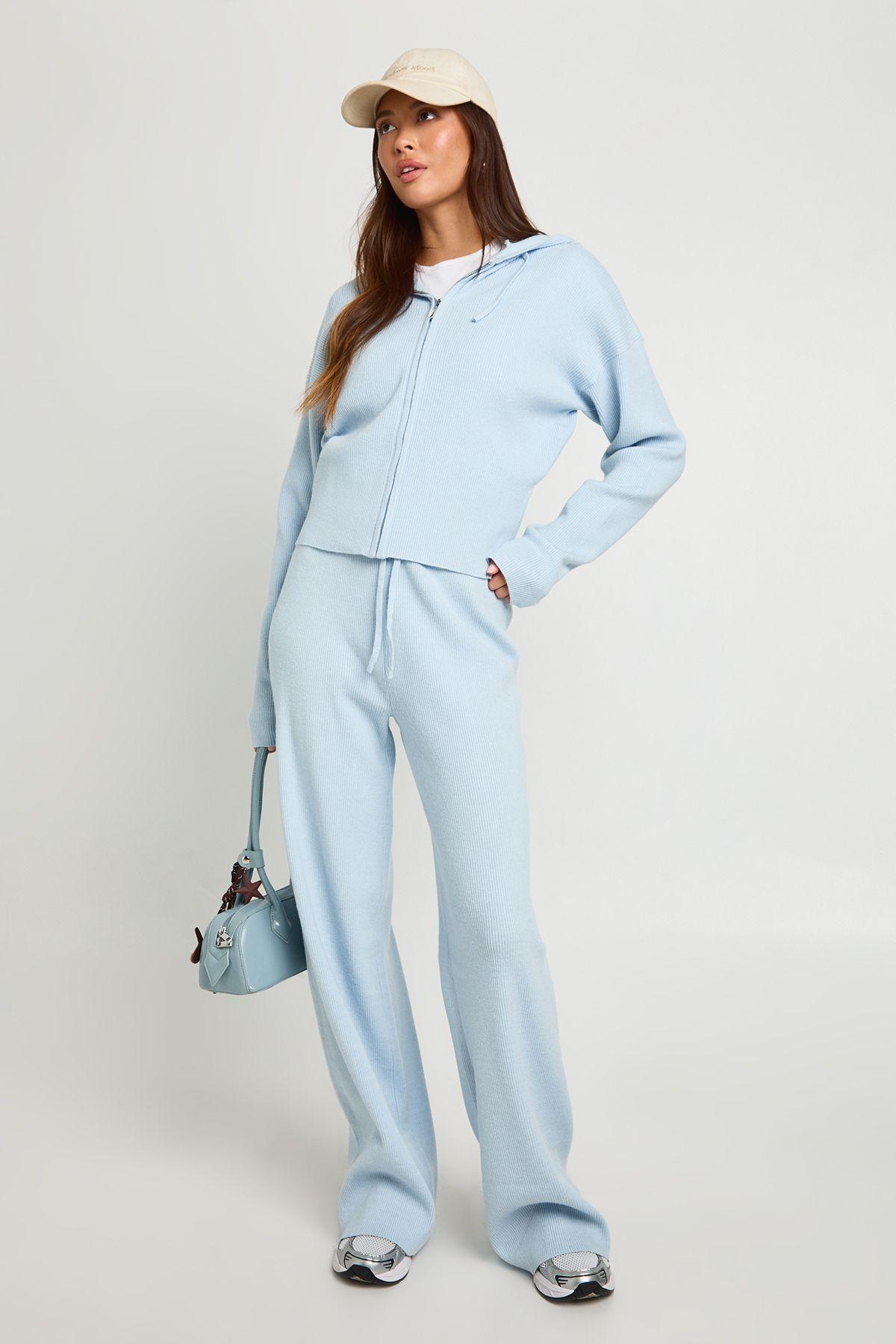 Super Soft Rib Knitted Zip Through Hoody and Trouser Co-Ord by BOOHOO