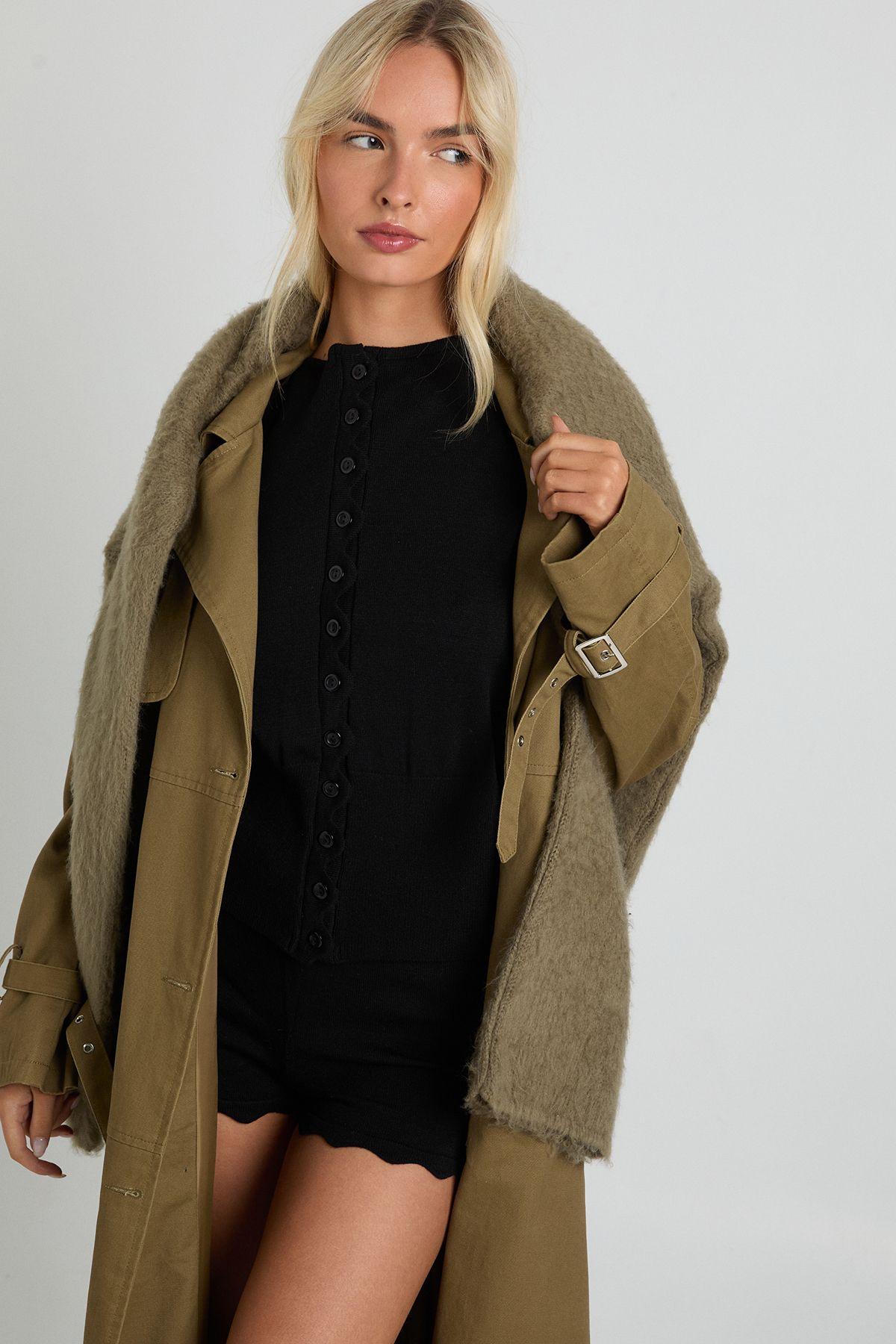 Super Soft Scallop Hem Knitted Cardigan and Booty Short by BOOHOO