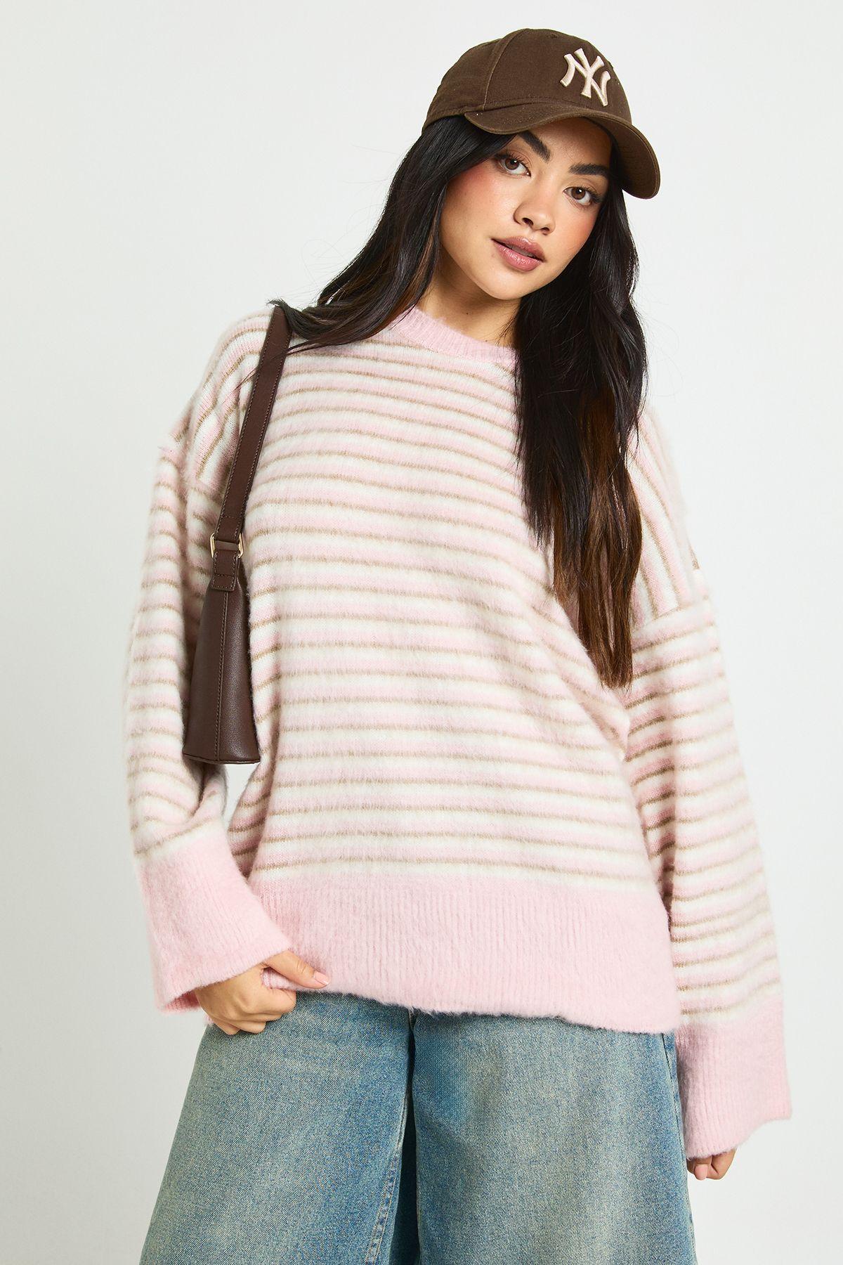 Super Soft Thin Stripe Oversized Knitted Jumper by BOOHOO
