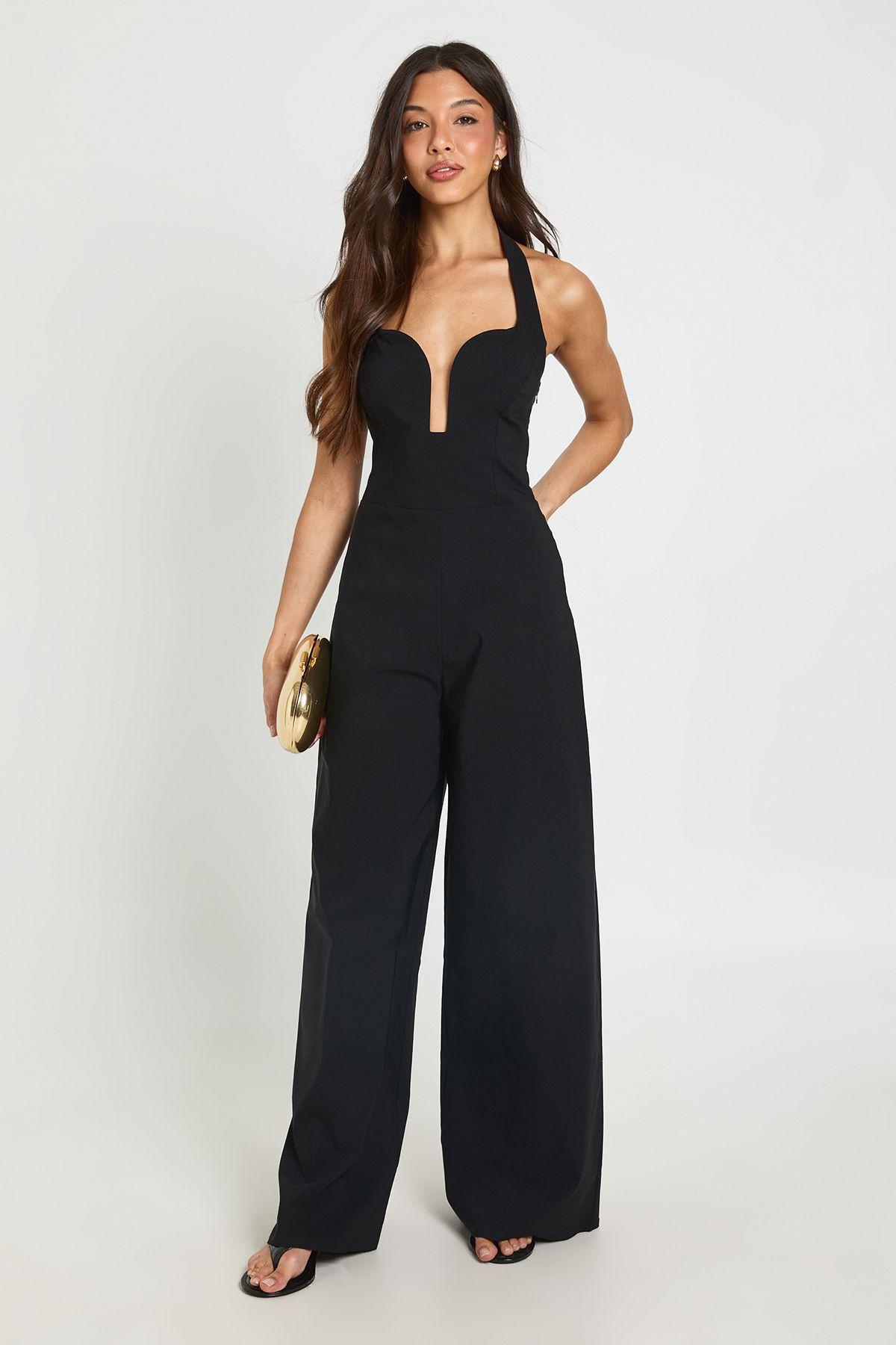 Sweetheart Halterneck Wide Leg Jumpsuit by BOOHOO
