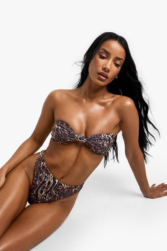 Swimwear Essentials Leopard Print Thong by BOOHOO