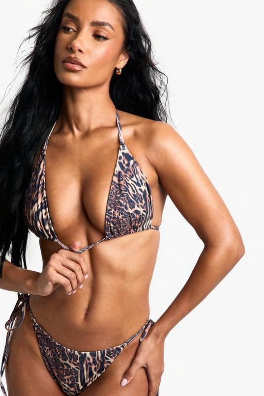 Swimwear Essentials Leopard Triangle Bikini Top by BOOHOO